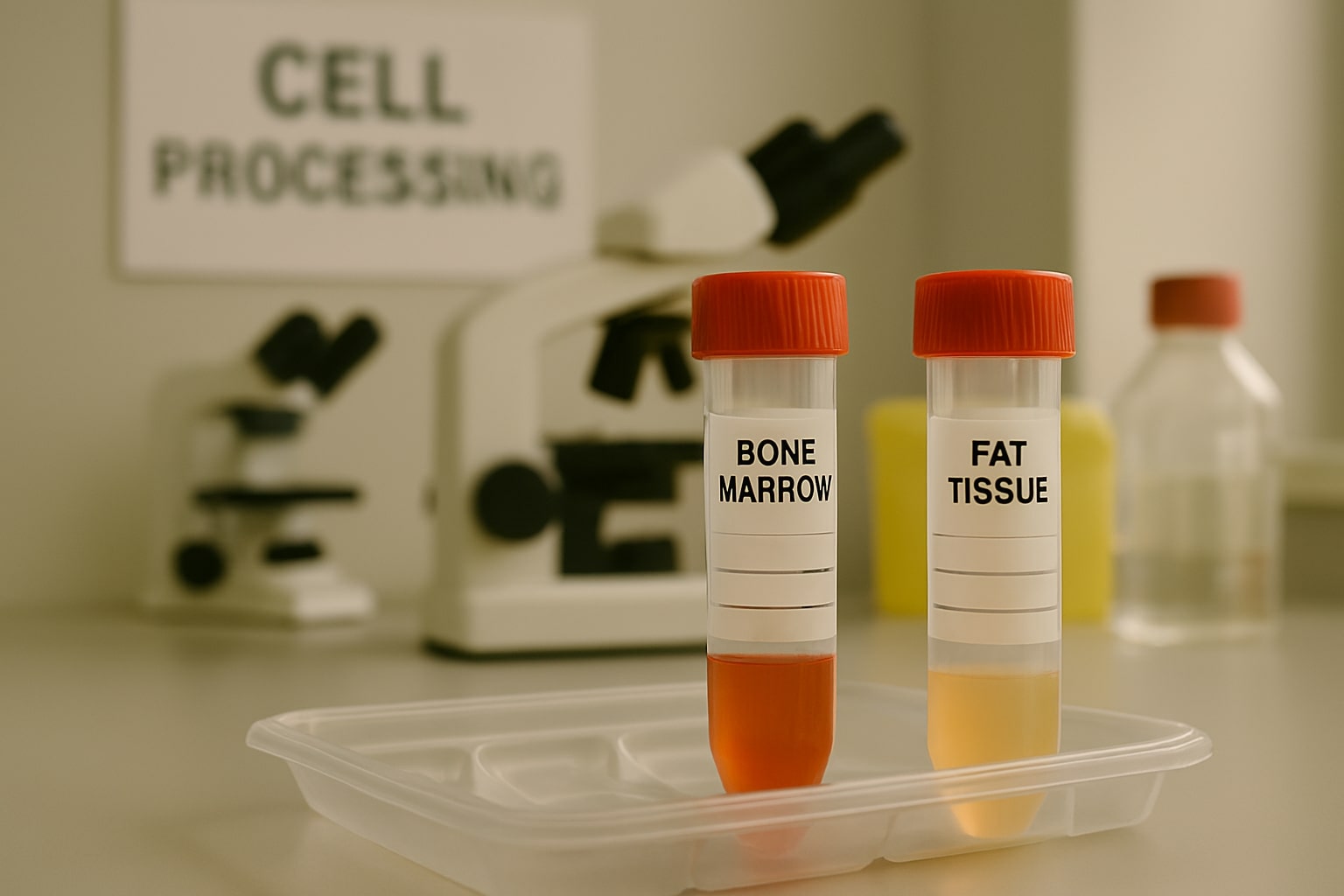 Sampel sumsum tulang dan jaringan lemak di laboratorium pengolahan stem cell.