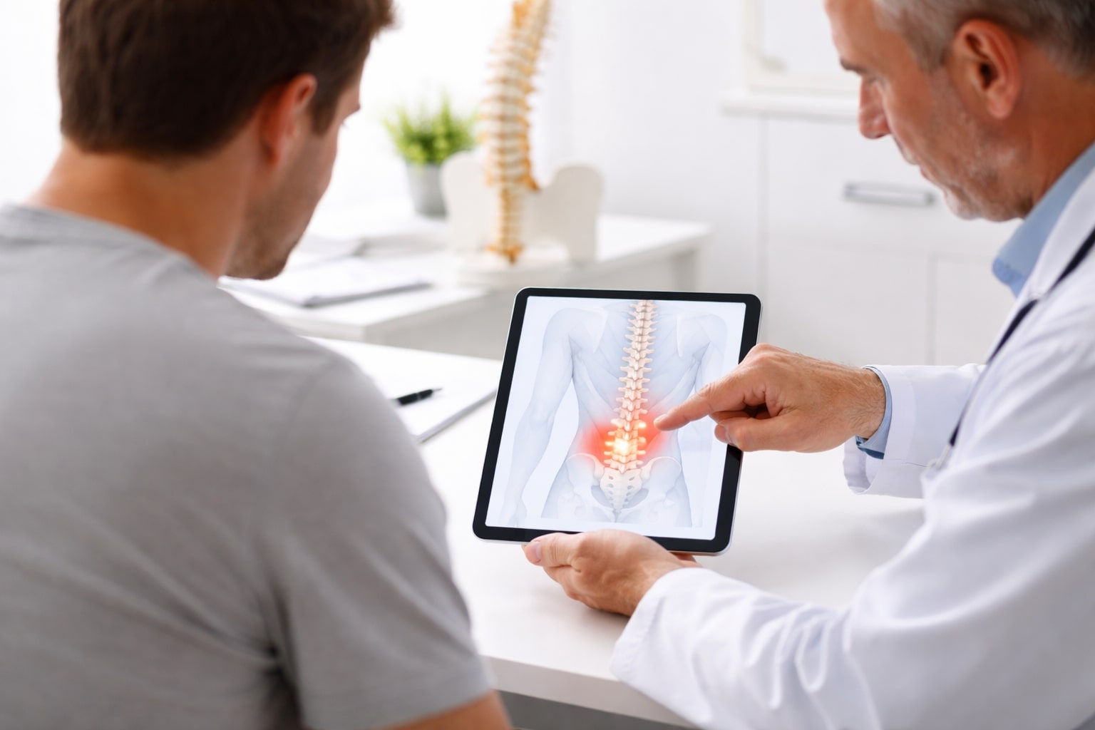 foto konsultasi dokter ortopedi membahas keluhan nyeri punggung