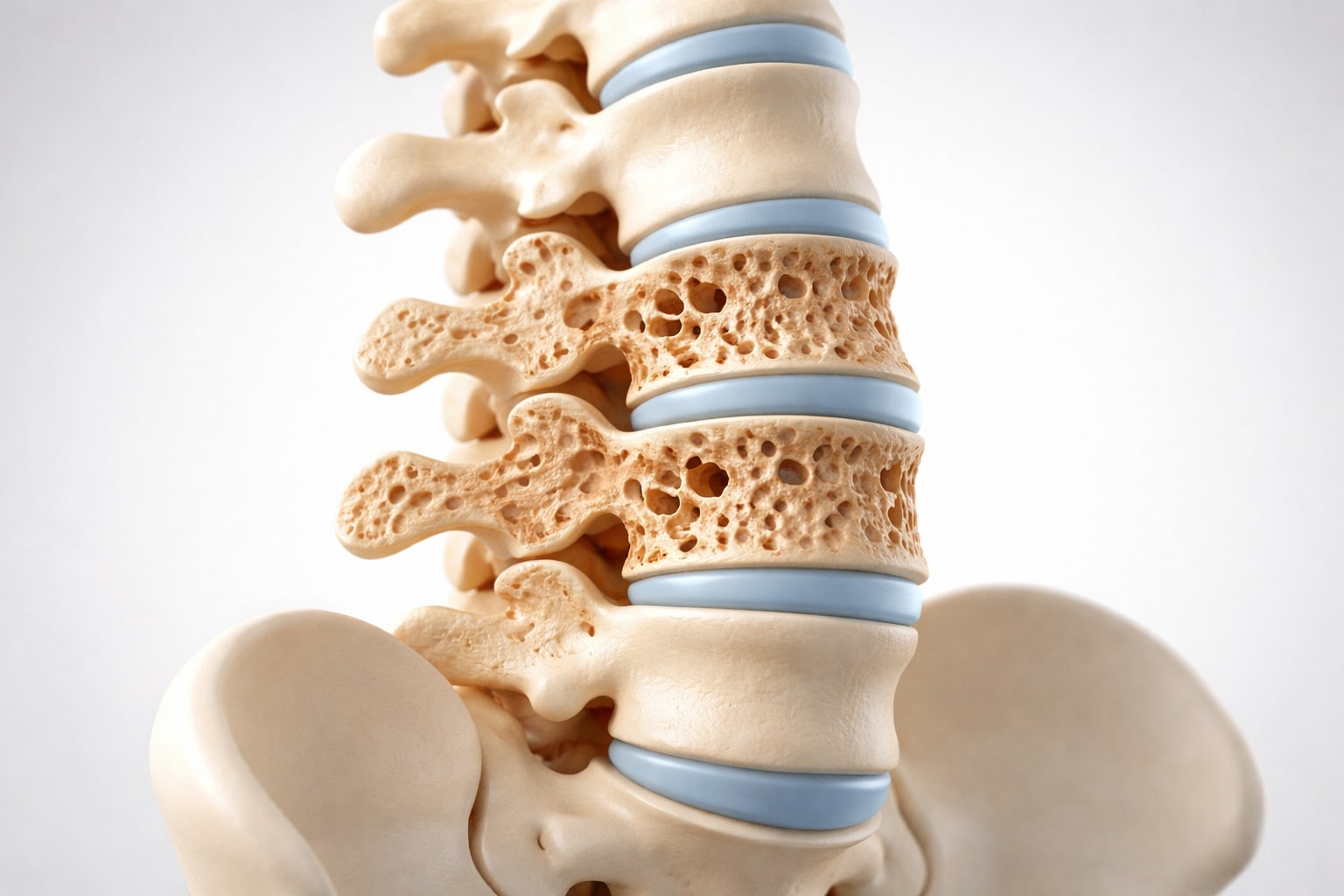 ilustrasi tulang belakang normal dan tulang belakang yang keropos akibat osteoporosis