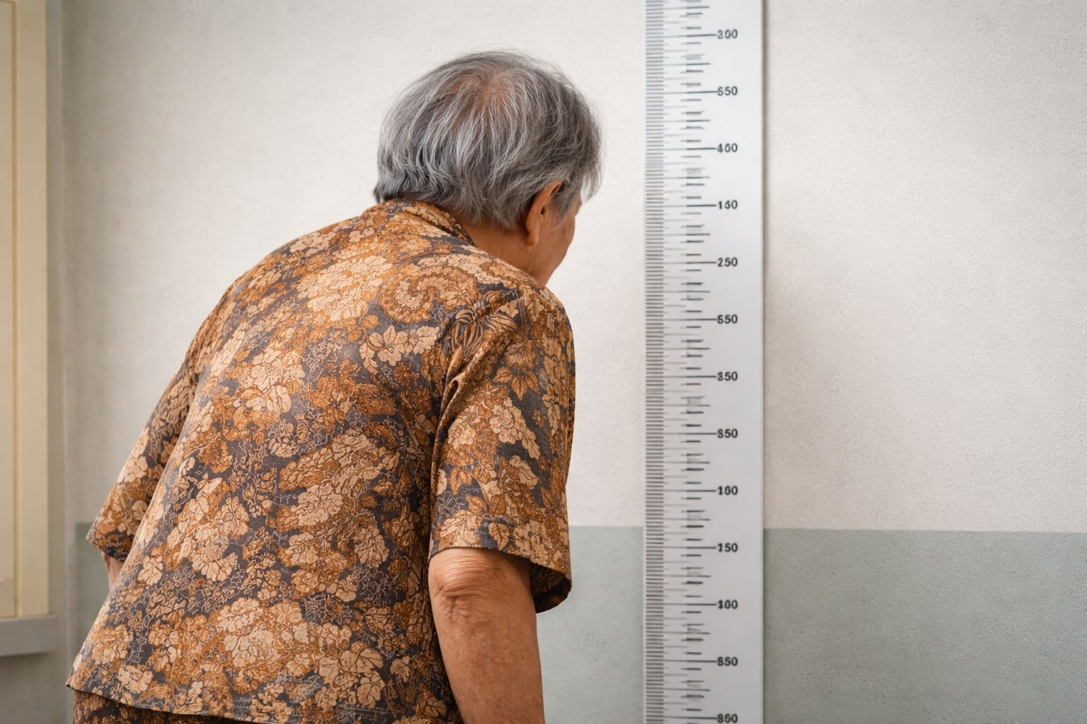 ilustrasi perubahan tinggi badan dan postur akibat osteoporosis tulang belakang