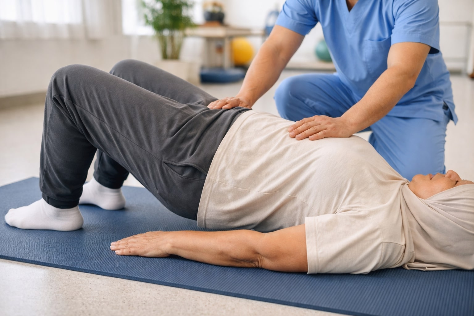 pasien osteoporosis tulang belakang melakukan latihan penguatan otot punggung