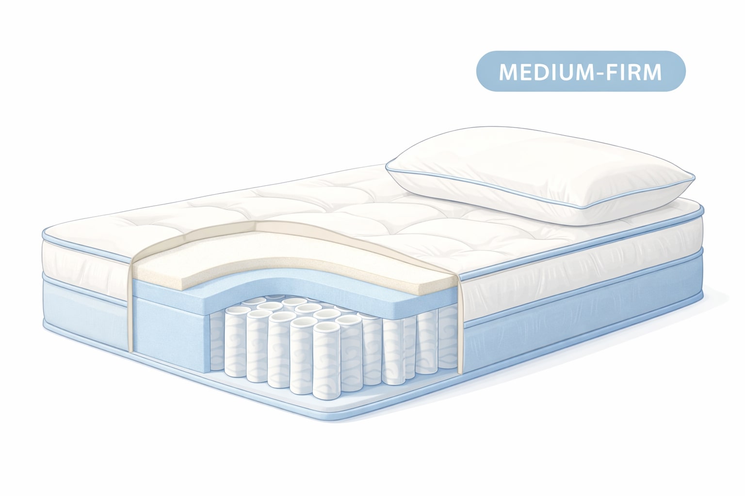 ilustrasi kasur dan bantal yang mendukung tulang belakang