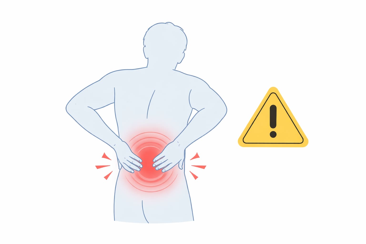 ilustrasi tanda bahaya nyeri punggung dengan ikon peringatan