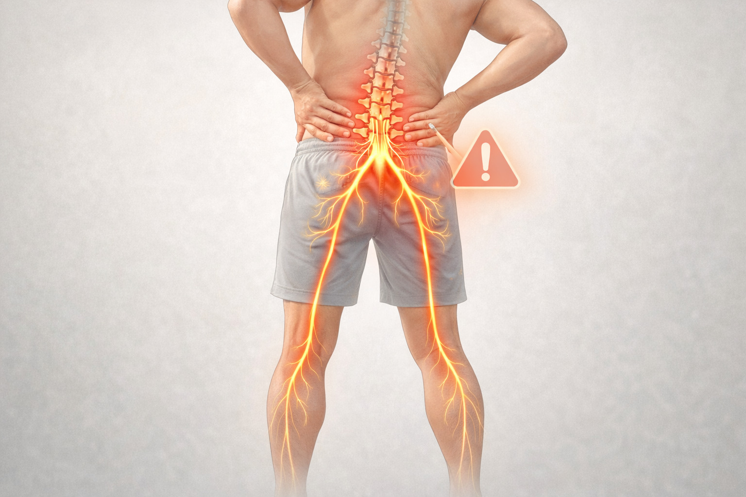 Ilustrasi tulang belakang dengan tanda infeksi, tumor, dan fraktur pada beberapa ruas.