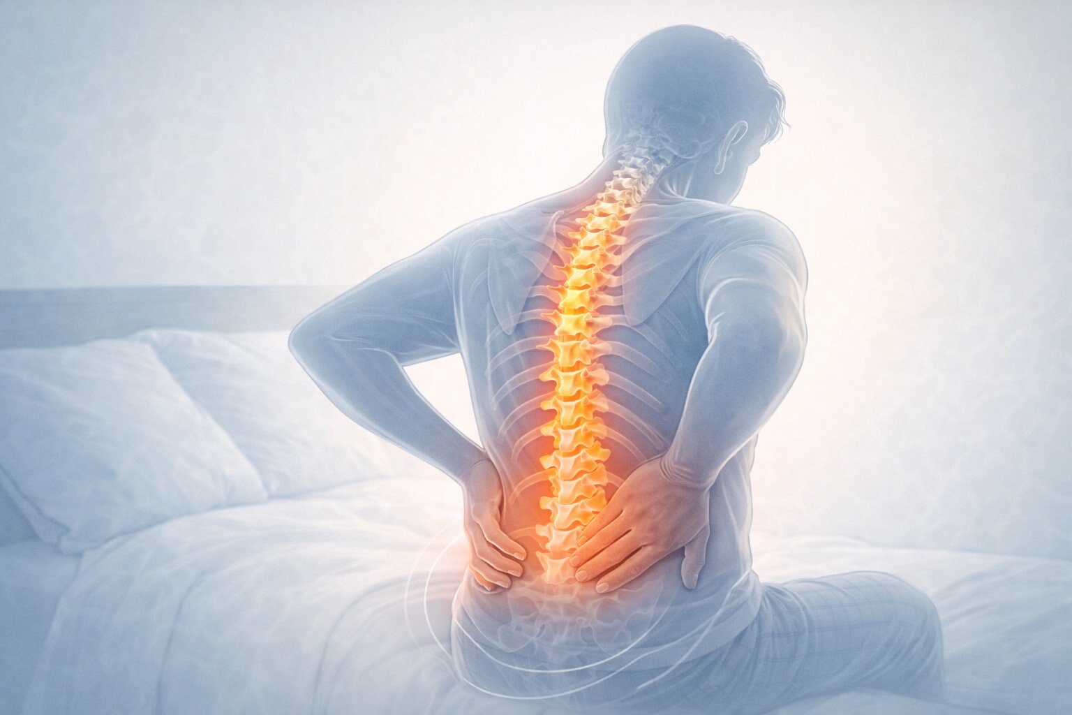 Ilustrasi tulang belakang dengan area punggung bawah yang terasa kaku saat bangun tidur