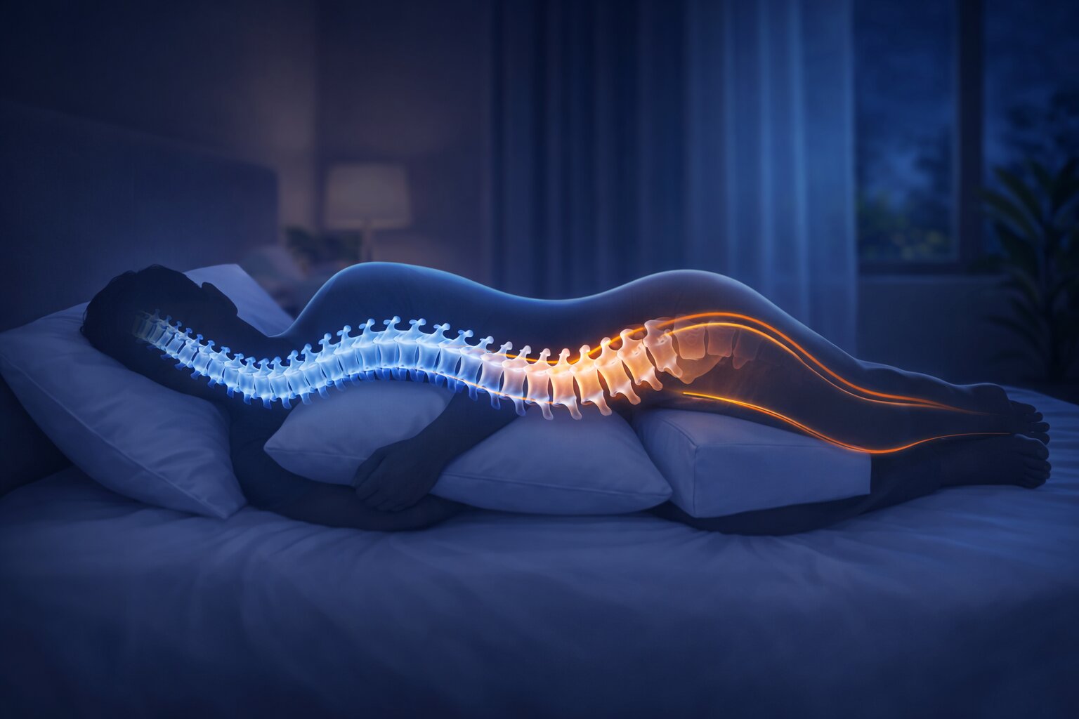 Ilustrasi tulang belakang yang sejajar dan melengkung berlebihan saat tidur